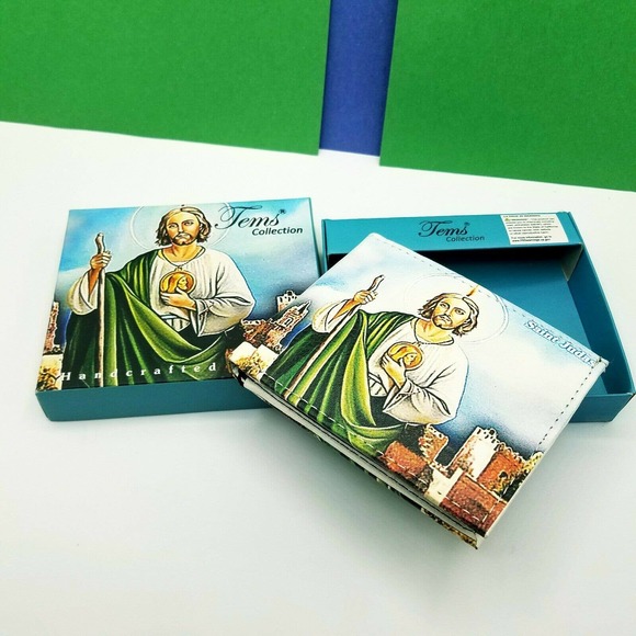 Mens wallet SAN JUDAS TADEO st jude bi-fold LEATHER wallet CARTERA Handcrafted - Picture 2 of 7